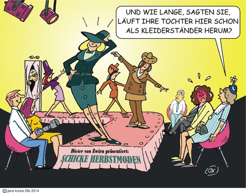 Cartoon: Modenschau (medium) by JotKa tagged mode,modells,mannequin,modeschöpfer,catwalk,runway,berufe,schickimicki,prominent,jet,set,fragen