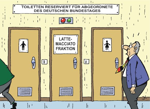 Cartoon: Neulich beim Bundestag (medium) by JotKa tagged bundestag,berlin,abgeordnete,politiker,toiletten,gender,latte,macciato,fraktion,fraktionen,büttenrede,annegret,kramp,karrenbauer,bundestag,berlin,abgeordnete,politiker,toiletten,gender,latte,macciato,fraktion,fraktionen,büttenrede,annegret,kramp,karrenbauer