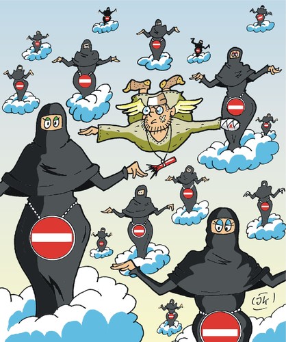 Cartoon: Ohne Worte (medium) by JotKa tagged jungfrauen,liebe,himmel,versprechungen,erotik,virgins,love,heaven,promises,eroticism,jungfrauen,liebe,sex,himmel,versprechungen,erotik,virgins,love,heaven,promises,eroticism