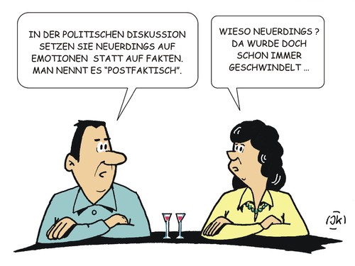 Cartoon: Postfaktisch (medium) by JotKa tagged postfaktisch,fakten,emontionen,debatten,diskussionen,politik,parteien,wahlen,wahlkampf,postfaktisch,fakten,emontionen,debatten,diskussionen,politik,parteien,wahlen,wahlkampf