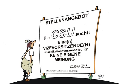 Cartoon: Stellenangebot (medium) by JotKa tagged csu,bayern,seehofer,gauweiler,partei,parteivorsitzender,vizevorsitzender,stellenauschreibung,jobs,euro,eurorettung,rettungsschirm,griechenland,merkel,rücktritt,csu,bayern,seehofer,gauweiler,partei,parteivorsitzender,vizevorsitzender,stellenauschreibung,jobs,euro,eurorettung,rettungsschirm,griechenland,merkel,rücktritt