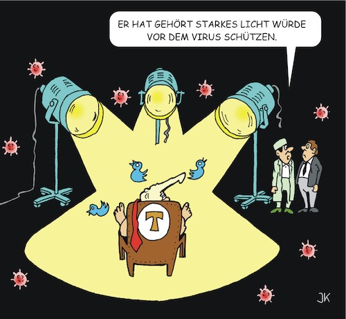 Cartoon: Trump und das Licht (medium) by JotKa tagged coornakrise,covid19,seuche,pandemie,usa,donald,trump,licht,virus,viren,coornakrise,covid19,seuche,pandemie,usa,donald,trump,licht,virus,viren