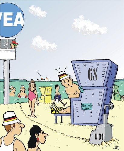 Cartoon: Überraschung (medium) by JotKa tagged urlaub,strand,ferien,sonne,meer,erhohlung,strandkorb,uboot,gesellschaft,freizeit,urlaub,strand,ferien,sonne,meer,erhohlung,strandkorb,uboot,gesellschaft,freizeit