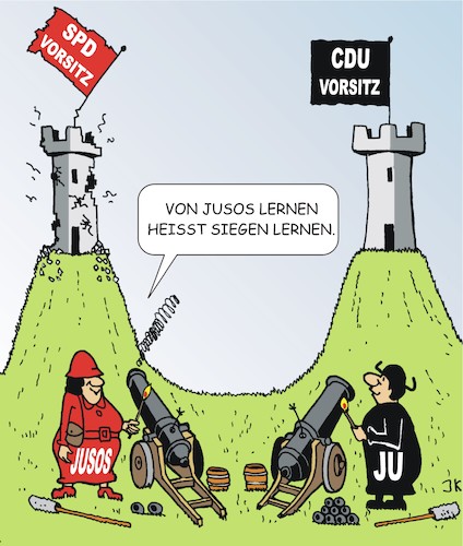 Cartoon: Unter Beschuß (medium) by JotKa tagged jusos,ju,junge,union,parteien,basis,parteivorsitz,kandidaten,kanzlerkandidaten,unruhen,wahlen,umfragewerte,demokratie,politiker,jusos,ju,junge,union,parteien,basis,parteivorsitz,kandidaten,kanzlerkandidaten,unruhen,wahlen,umfragewerte,demokratie,politiker