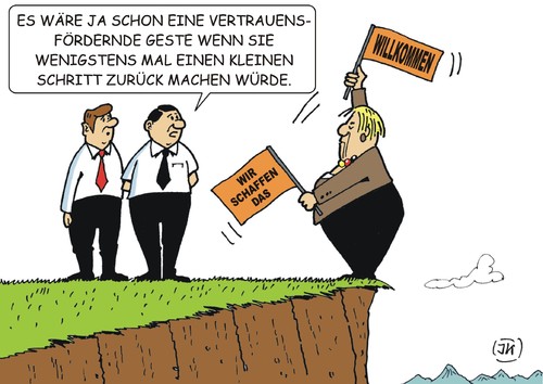 Cartoon: Vertrauensverlust (medium) by JotKa tagged vertrauen,vertrauenskrise,vertrauensverlust,bundeskanzlerin,merkel,bundesregierung,groko,cdu,csu,spd,grüne,linke,afd,flüchtlinge,flüchlingskrise,kontingente,obergrenze,grenzkontrollen,wahlen,landtagswahlen,politik,parteien,vertrauen,vertrauenskrise,vertrauensverlust,bundeskanzlerin,merkel,bundesregierung,groko,cdu,csu,spd,grüne,linke,afd,flüchtlinge,flüchlingskrise,kontingente,obergrenze,grenzkontrollen,wahlen,landtagswahlen,politik,parteien