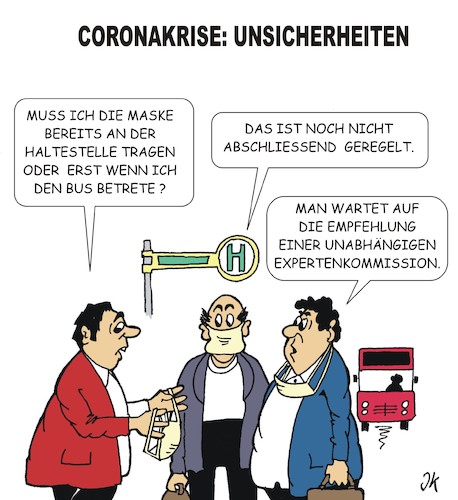 Cartoon: Verunsicherungen (medium) by JotKa tagged coronakrise,virus,covid19,masken,mund,und,nasenschutz,maskenpflicht,bus,bahn,einzelhandel,rechtssicherheit,experten,kommissionen,handel,transport,verkehr,gesundheit,coronakrise,virus,covid19,masken,mund,und,nasenschutz,maskenpflicht,bus,bahn,einzelhandel,rechtssicherheit,experten,kommissionen,handel,transport,verkehr,gesundheit