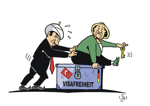 Cartoon: Visafreiheit (medium) by JotKa tagged visafreiheit,eu,beitrittsverhandlungen,mitgliedschaft,terrorparagraph,merkel,erdogan,türkei,europa,flüchtlinge,flüchtlingsdeal,visafreiheit,eu,beitrittsverhandlungen,mitgliedschaft,terrorparagraph,merkel,erdogan,türkei,europa,flüchtlinge,flüchtlingsdeal