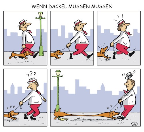 Cartoon: Wenn Dackel müssen müsen (medium) by JotKa tagged mensch,hund,dackel,bedürfnisse,laterne,natur,tier,mensch,hund,dackel,bedürfnisse,laterne,natur,tier