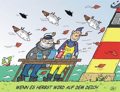 Cartoon: Wenn es Herbst wird (medium) by JotKa tagged herbst,winter,jahreszeiten,deich,küste,see,meer,laub,blätter,stürme,sturm,leuchtturm,tee,schafe,landschaft,wetter,umwelt,herbst,winter,jahreszeiten,deich,küste,see,meer,laub,blätter,stürme,sturm,leuchtturm,tee,schafe,landschaft,wetter,umwelt