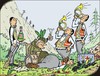 Cartoon: Jagdsaison - Hunting season (small) by JotKa tagged jäger,jagdrevier,jagdbeute,jagdende,jagdglück,jagdsaison,treiber,knechte,diener,herren,rollstuhl,sekt,champagner,feier,gewehr,waffen,jagdhorn,blasinstrumente,trompete,trophäe,bläser,siegesfeier,triumph,wald,berge,täler,ratten,mäuse,krähen,vögel,erste,hilf