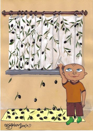 Cartoon: olive (medium) by CIGDEM DEMIR tagged olive,child,curtain,room,green,black