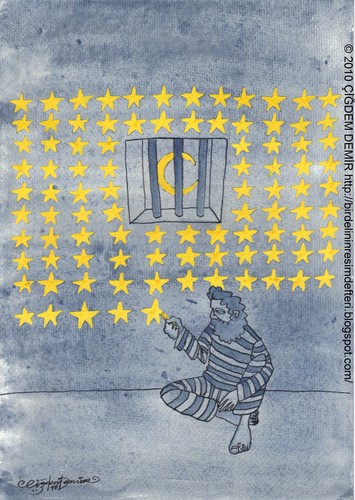 Cartoon: The days spent... (medium) by CIGDEM DEMIR tagged cigdem,demir,day,star,caricaturist,prison,jail,man,moon,yellow
