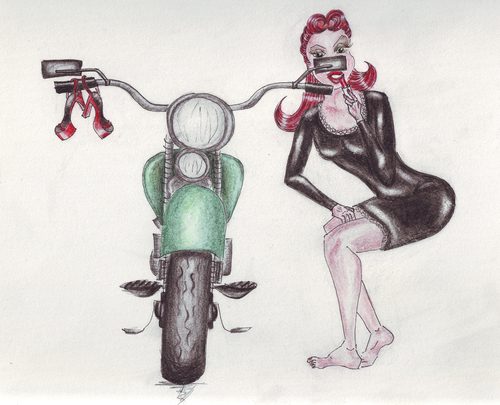 Cartoon: PinUp_moppet (medium) by audrey tagged moppet,motorrad,frau,pinup,lippenstift
