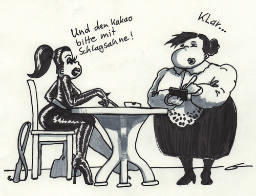 Cartoon: Aber bitte mit Schlag-Sahne. (medium) by bertgronewold tagged sm,sahne,latex,schlagen