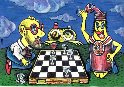 Cartoon: cartoon3 (medium) by ARSEN GEVORGYAN tagged cartoon3,,illustration,schach,wein,alkohol,flasche,strategie,trinken