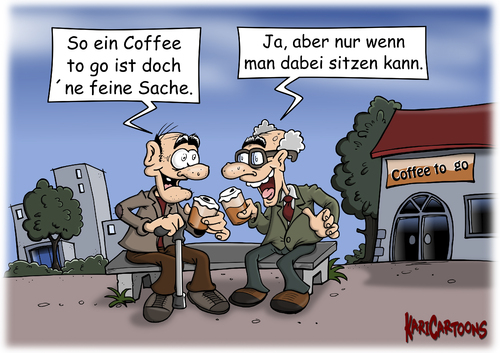 Cartoon: Coffee to go (medium) by karicartoons tagged becher,coffe,to,go,kaffee,pause,senioren,sitzen,pappbecher,umwelt,müll,unterwegs,mitnehmen,finger,verbrennen,umweltschutz,ressourcen,abholzung,bäume,getränk,becher,coffe,to,go,kaffee,pause,senioren,sitzen,pappbecher,umwelt,müll,unterwegs,mitnehmen,finger,verbrennen,umweltschutz,ressourcen,abholzung,bäume,getränk