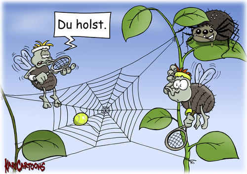 Cartoon: Du holst (medium) by karicartoons tagged fliegen,fliege,insekten,spinne,netz,spinnennetz,tennis,gefahr,risiko,delegieren,warten,spielen,fliegen,fliege,insekten,spinne,netz,spinnennetz,tennis,gefahr,risiko,delegieren,warten,spielen