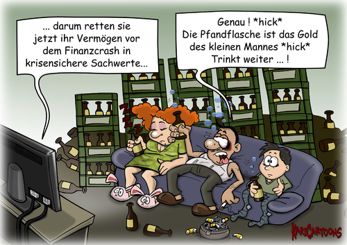 Cartoon: Pfandflaschen (medium) by karicartoons tagged anlage,betrunken,bier,cartoon,crash,euro,eurokrise,europa,finanzcrash,finanzkrise,flaschenpfand,geld,karikatur,kollaps,krisepfand,pfandflasche,retten,schulden,vermögen,währung,währungsreform,weltwirtschaft,weltwirtschaftskrise,zusammenbruch,betrunken,euro,eurokrise,finanzkrise,flaschenpfand,geld