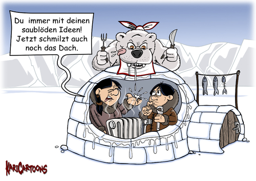 Cartoon: Saublöde Ideen (medium) by karicartoons tagged idee,blöde,eskimo,inuit,iglo,heizung,eis,schmelzen,hunger,fressen,eisbär,nordpol,idee,blöde,eskimo,inuit,iglo,heizung,eis,schmelzen,hunger,fressen,eisbär,nordpol