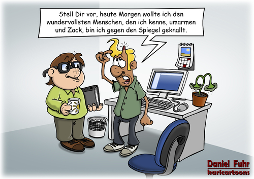 Cartoon: Spiegel (medium) by karicartoons tagged narzisst,narzissmus,selbstverliebt,beule,spiegel,unfall,büro,psychologie,störung,persönlichkeitsstörung,selbstbild,selbstwertgefühl,cartoon,humor,narzisst,narzissmus,selbstverliebt,beule,spiegel,unfall,büro,psychologie,störung,persönlichkeitsstörung,selbstbild,selbstwertgefühl,cartoon,humor