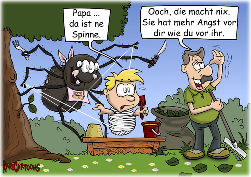 Cartoon: Spinne (medium) by karicartoons tagged cartoon,einwickeln,fressen,garten,gefahr,gefährlich,harmlos,humor,hunger,lustig,macht,nix,phobie,spinne,spinnen,spinnenangst,spinnenfaden,cartoon,einwickeln,fressen,garten,gefahr,gefährlich,harmlos,humor,hunger,lustig,macht,nix,phobie,spinne,spinnen,spinnenangst,spinnenfaden