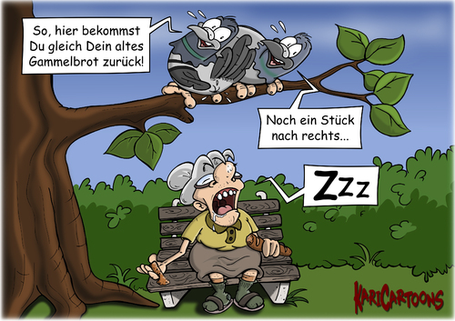 Cartoon: Taubenrache (medium) by karicartoons tagged tauben,taube,vögel,füttern,kacke,taubenkacke,scheiße,ast,oma,alte,frau,parkbank,nickerchen,einschlafen,brot,rache,altes,gammelbrot,recyceling,taube,tauben,vögel,füttern,kacke,taubenkacke,scheiße,ast,oma,alte,frau,parkbank,nickerchen,einschlafen,brot,rache,altes,gammelbrot,recyceling