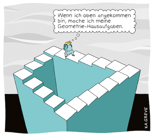 Cartoon: Penrose-Treppe (medium) by Katharina Greve tagged math2022,mathamatik,penrose,treppe,hausaufgaben,geometrie,optische,täuschung,math2022,mathamatik,penrose,treppe,hausaufgaben,geometrie,optische,täuschung