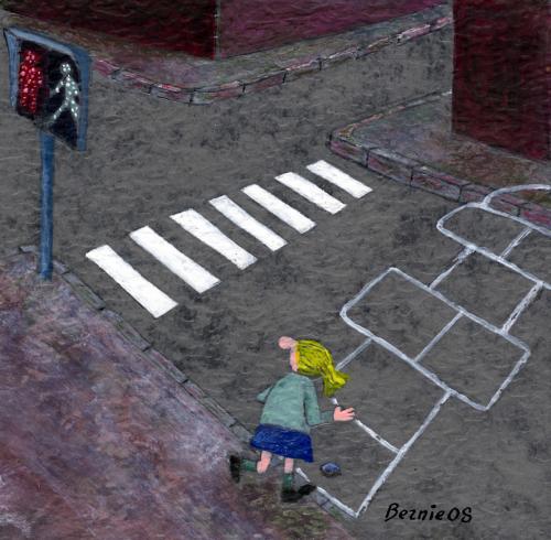 Cartoon: crossing for kids (medium) by bernie tagged kids,town,traffic,
