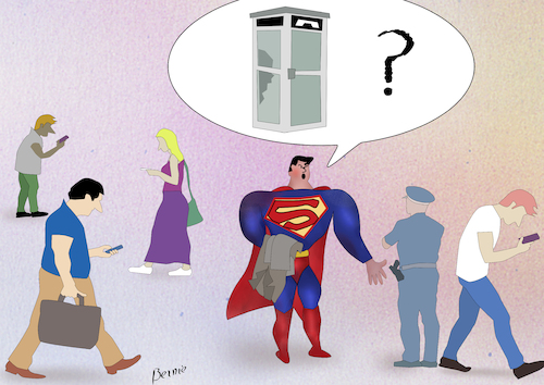 Cartoon: Superman heute (medium) by bernie tagged superman,telephone,iphone,smartphone