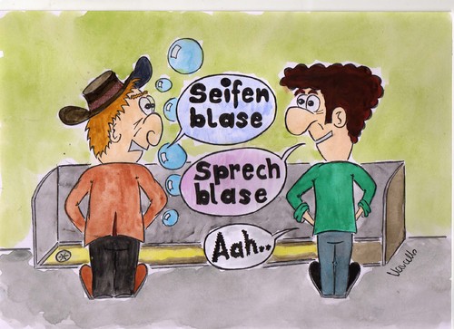 Cartoon: Blasengespräche (medium) by Marcello tagged blase,seifenblase,sprechblase,toilettengespräch