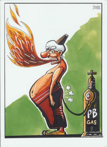 Cartoon: fireeater (medium) by Dluho tagged circus,,fakir,feuerschlucker,gas,tankstelle,zirkus,wanderzirkus,unterhaltung,gasflasche,gaspipeline,energie,rohstoff,abgas,feuer,verbrennen,zapfsäule