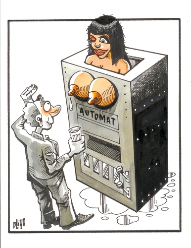 Cartoon: Milk machine (medium) by Dluho tagged love,automat,fraune,männer,milch,trinken,getränk,getränkeautomat,busen,drüsen,milchdrüsen,sex