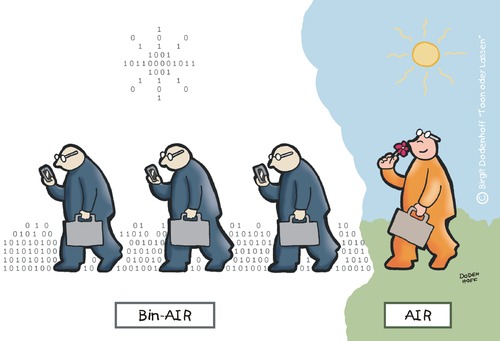 Cartoon: Air (medium) by Dodenhoff Cartoons tagged binärzahlen,mobilephone,handy,offline,leben,luft,natur,ausbruch,alternatives