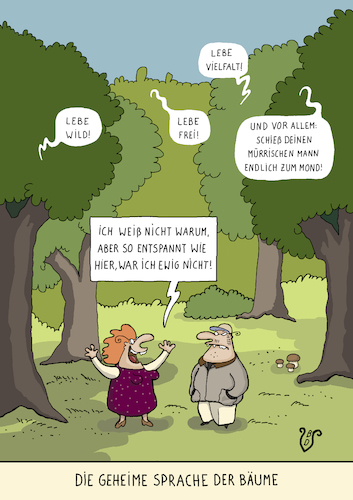 Cartoon: Die geheime Sprache der Bäume (medium) by Dodenhoff Cartoons tagged naturverbundenheit,sensibilität,naturerfahrung,intuition,weiblichkeit,ehekrise,freiheit,selbstentfaltung,natürlichkeit,natürliche,heilkräfte,verbundenheit,distanzierung,lebensfreude,lebenslust,freude,fröhlichkeit,hingabe,vielfalt,wildheit,naturwald,naturverbundenheit,sensibilität,naturerfahrung,intuition,weiblichkeit,ehekrise,freiheit,selbstentfaltung,natürlichkeit,natürliche,heilkräfte,verbundenheit,distanzierung,lebensfreude,lebenslust,freude,fröhlichkeit,hingabe,vielfalt,wildheit,naturwald