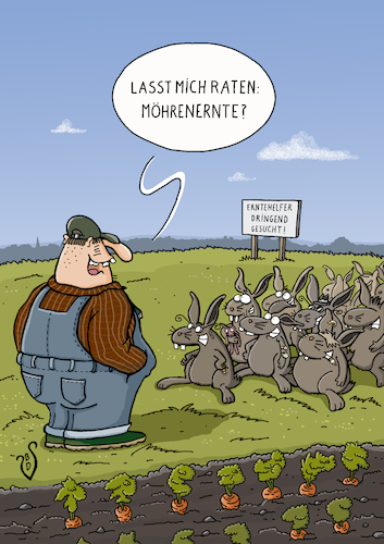 Cartoon: Erntehelfer gesucht (medium) by Dodenhoff Cartoons tagged landwirtschaft,erntehelfer,dringend,gesucht,möhrenernte,coronakrise,systemrelevante,wirtschaftszweige,berufe,krisenfeste,ostern,hasen,betrugsversuch,ernterisiken,ernteverluste,erntezeit,birgit,dodenhoff,cartoons,landwirtschaft,erntehelfer,dringend,gesucht,möhrenernte,coronakrise,systemrelevante,wirtschaftszweige,berufe,krisenfeste,ostern,hasen,betrugsversuch,ernterisiken,ernteverluste,erntezeit,birgit,dodenhoff,cartoons