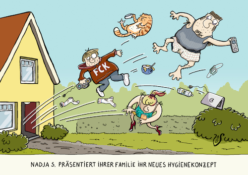 Cartoon: Hygienekonzept (medium) by Dodenhoff Cartoons tagged hygienekonzept,corona,mundschutz,entruempeln,familie,hausputz,kinder,putzstress,ehe,hausfrau,coronapandemie,katze,mann,frau,haus,garten,haustiere,katzen,cartoon,dodenhoff,humor,teenager,unordnung,hygienekonzept,corona,mundschutz,entruempeln,familie,hausputz,kinder,putzstress,ehe,hausfrau,coronapandemie,katze,mann,frau,haus,garten,haustiere,katzen,cartoon,dodenhoff,humor,teenager,unordnung