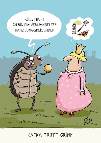 Cartoon: Küss mich (medium) by Dodenhoff Cartoons tagged kafka,todesjahr,jubiläum,grimm,literatur,märchen,lektüre,bücher,kafka,todesjahr,jubiläum,grimm,literatur,märchen,lektüre,bücher