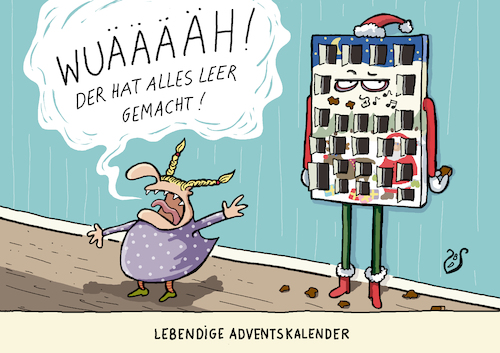 Cartoon: Lebendiger Adventskalender (medium) by Dodenhoff Cartoons tagged adventsstimmung,besinnung,vorweihnachtsstress,voeweihnachtszeit,kinder,adventskalender,schokolade,stimmung,nikolausmütze,christlich,tradition,adventsstimmung,besinnung,vorweihnachtsstress,voeweihnachtszeit,kinder,adventskalender,schokolade,stimmung,nikolausmütze,christlich,tradition