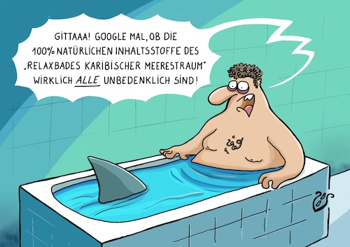 Cartoon: Naturbad (medium) by Dodenhoff Cartoons tagged natürlichkeit,naturnah,konsequenz,meeresschaum,karibik,ozeane,mensch,fische,klimaschutz,ökologie,ökosystemgefahren,badezusätze,relaxen,entspannung,schaumbad,google,hai,männer,frauen,hilfe,not,panik,stress,wellness,natürlichkeit,naturnah,konsequenz,meeresschaum,karibik,ozeane,mensch,fische,klimaschutz,ökologie,ökosystemgefahren,badezusätze,relaxen,entspannung,schaumbad,google,hai,männer,frauen,hilfe,not,panik,stress,wellness