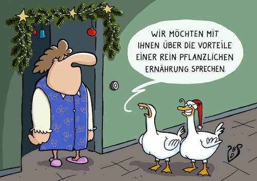 Cartoon: Vegetarische Weihnacht (medium) by Dodenhoff Cartoons tagged gänsebraten,vegetarier,nachhaltigkeit,türgespräche,veganer,weihnachtsfest,gänsekeule,weihnachtsessen,tradition,umdenken,beratung,neue,wege,deutschland,knödel,rotkohl,weihnachtsschmuck,gänsebraten,vegetarier,nachhaltigkeit,türgespräche,veganer,weihnachtsfest,gänsekeule,weihnachtsessen,tradition,umdenken,beratung,neue,wege,deutschland,knödel,rotkohl,weihnachtsschmuck