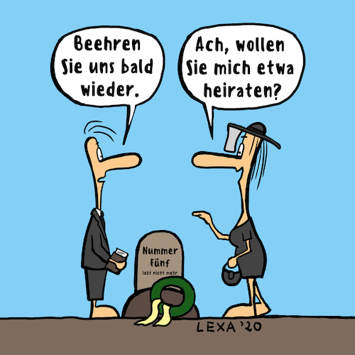 Cartoon: lexatoon Beehren sie uns wieder (medium) by lexatoons tagged lexatoon,beehren,sie,uns,bald,wieder,todesfall,witwe,beerdigung,bestattung,lexatoon,beehren,sie,uns,bald,wieder,todesfall,witwe,beerdigung,bestattung