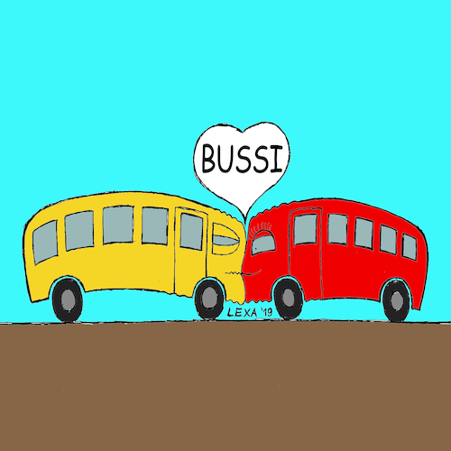 Cartoon: lexatoon bussi (medium) by lexatoons tagged lexatoon,bussi,bus,unfall,liebe,kuss,verkehrsunfall,crash,lexatoon,bussi,bus,unfall,liebe,kuss,verkehrsunfall,crash