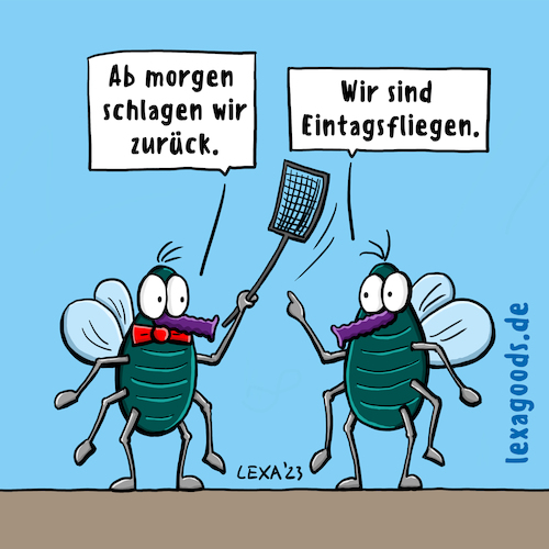 Cartoon: lexatoon Eintagsfliegen (medium) by lexatoons tagged lexatoon,zwei,fliegen,mit,einer,klappen,eintagsfliegen,klatsche,zurückschlagen,insekten,lexatoon,zwei,fliegen,mit,einer,klappen,eintagsfliegen,klatsche,zurückschlagen,insekten