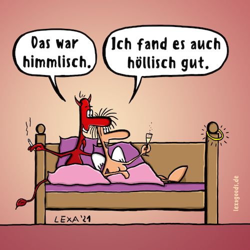 Cartoon: lexatoon höllisch himmlisch (medium) by lexatoons tagged lexatoon,das,war,himmlisch,teufel,engel,bett,party,lexatoon,das,war,himmlisch,teufel,engel,sex,bett,party