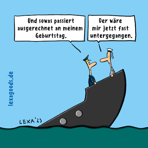 Cartoon: lexatoon Kapitäns Geburtstag (medium) by lexatoons tagged lexatoon,kapitäns,geburtstag,wär,mir,jetzt,fast,untergegangen,untergang,seefahrt,schiff,boot,lexatoon,kapitäns,geburtstag,wär,mir,jetzt,fast,untergegangen,untergang,seefahrt,schiff,boot