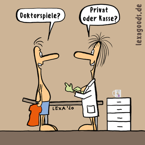 Cartoon: lexatoon Privat oder Kasse (medium) by lexatoons tagged lexatoon,doktorspiele,privat,oder,kasse,arzt,krankenkasse,krank,gesundheit,lexatoon,doktorspiele,privat,oder,kasse,arzt,krankenkasse,krank,gesundheit