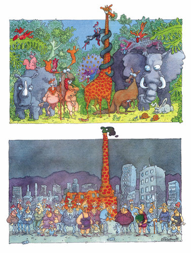 Cartoon: insan ve doga (medium) by Gölebatmaz tagged doga,canli,hayvanlar,bitki,insan,cevre,tahribat,kirlilik
