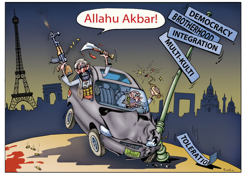 Cartoon: Terrorunfall (medium) by kurtu tagged je,suis,charlie,hebdo,je,suis,charlie,hebdo