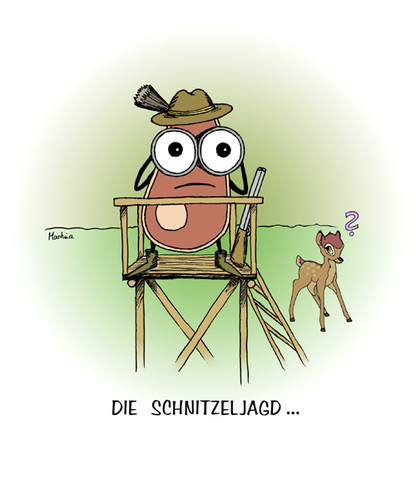 Cartoon: die Schnitzeljagd... (medium) by martinchen tagged jäger,jagd,schnitzel,schnitzeljagd