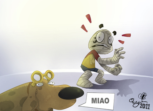 Cartoon: strange dog (medium) by Ony tagged boris,jr,dog,afraid,strange